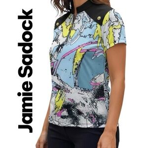 Jamie Sadock Activewear Top Golf Colorful Abstract Print Mock Neck Shirt Sz S